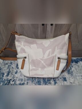 Fossil White Crossbody Bag with Tan Accents